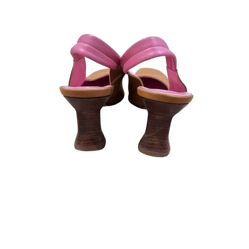 Max Mara Shoes Womens Size 8 Tan and Pink Leather Slingback Heels Italy EU 38.5 - Picture 6 of 9